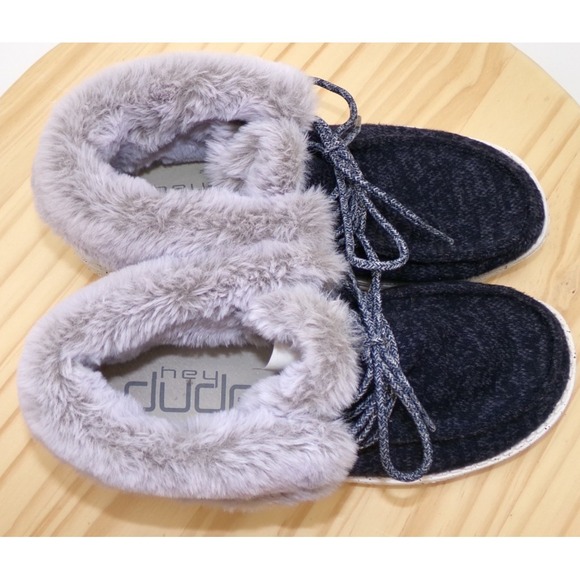 Hey Dude Britt Faux Fur Lined Ankle Booties Womens Navy Blue Size 8 Lace Up - Picture 7 of 8